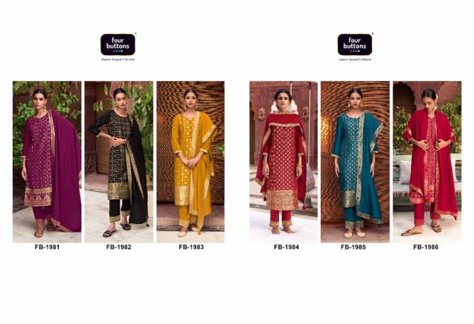 Four Buttons Banaras New Designer Exclusive Wear Ready Made Suit Collection